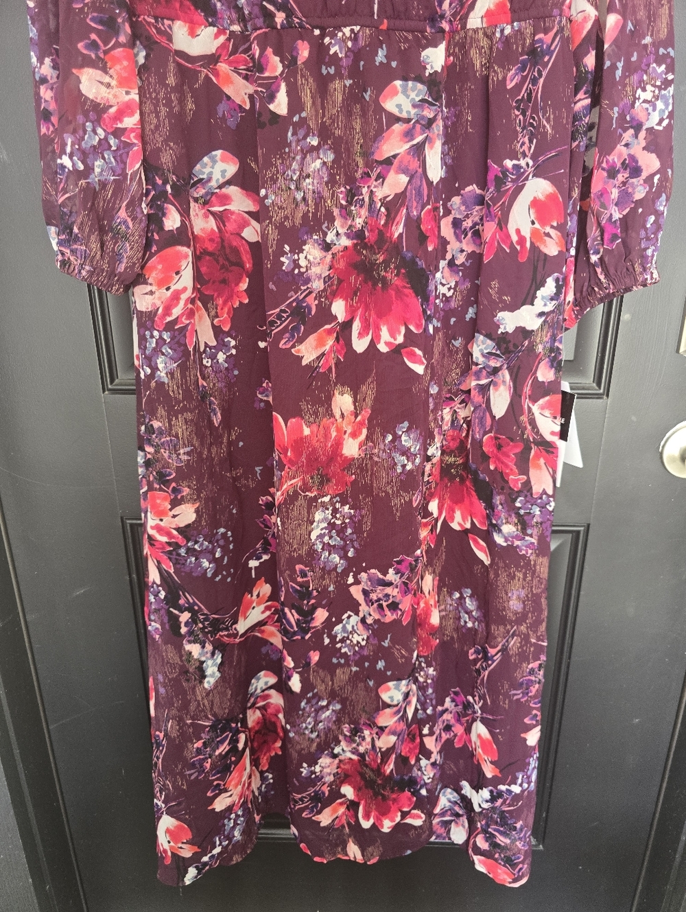 Signature by Robbie Bee Floral Wrap Dress 24W Burgundy Pink Long Sleeve Midi NWT - Picture 6 of 12